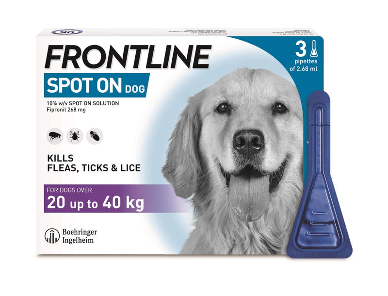 FRONTLINE Spot On Flea & Tick Treatment for Small Dogs (2-10 kg) - 6 Pipettes & Spot On Flea & Tick Treatment for Large Dogs (20-40 kg) - 3 Pipettes - PawsPlanet Australia