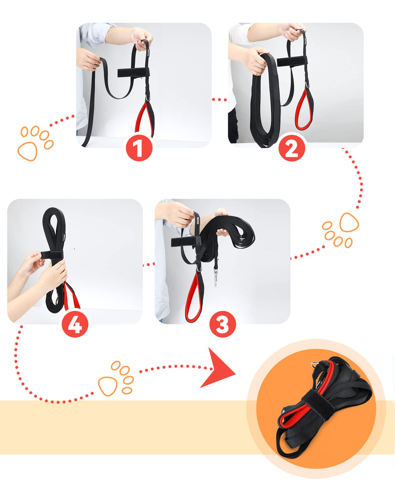 Towing leash for dogs, 6m/10m/15m towing leash with padded handle, nylon dog leash with magic paste - easy to collect, robust training leash for large to small dogs 15m black - PawsPlanet Australia