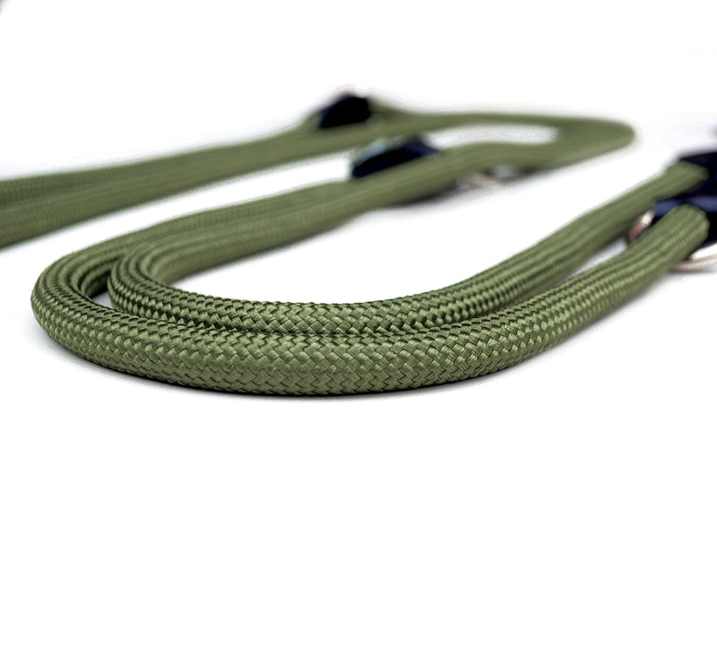 Quiet green dog leash 3m adjustable for large & medium dogs | Paracord leash | Nylon double leash with 2 carabiners | 3 meters long | Model Derby | Olive green Green Forest 3 m x 1.1 cm - PawsPlanet Australia