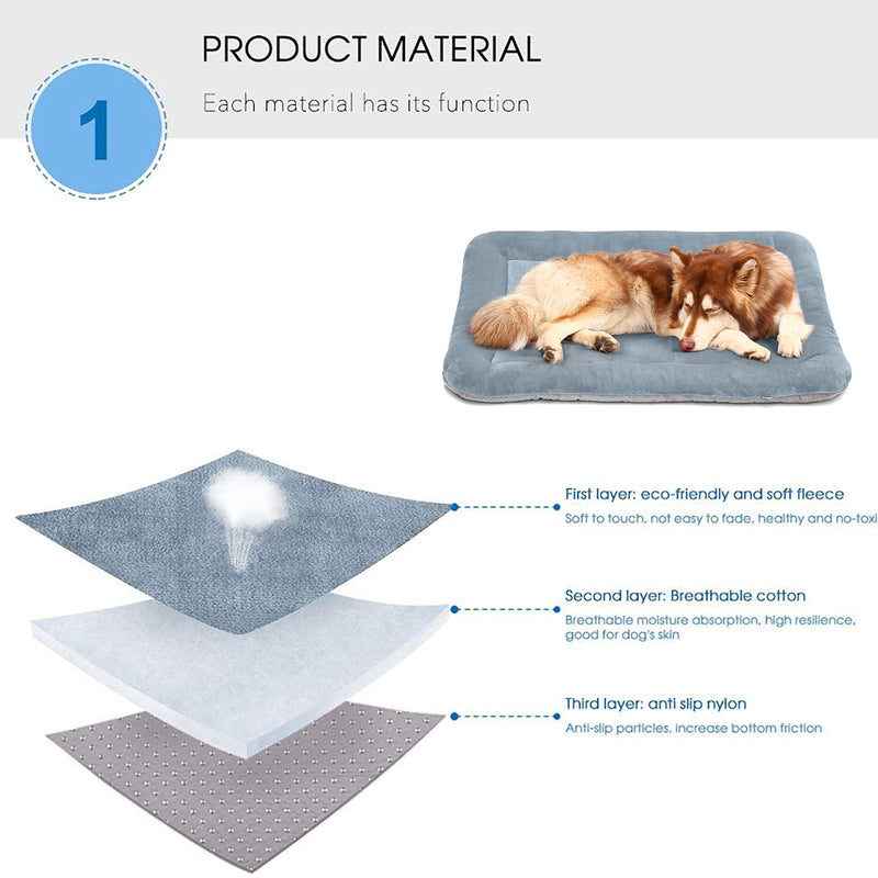 Hero Dog Medium Dog Bed Crate Pad Mat 35 Inch Washable Matteress Anti Slip Cushion for Pets Sleeping Blue Grey - PawsPlanet Australia