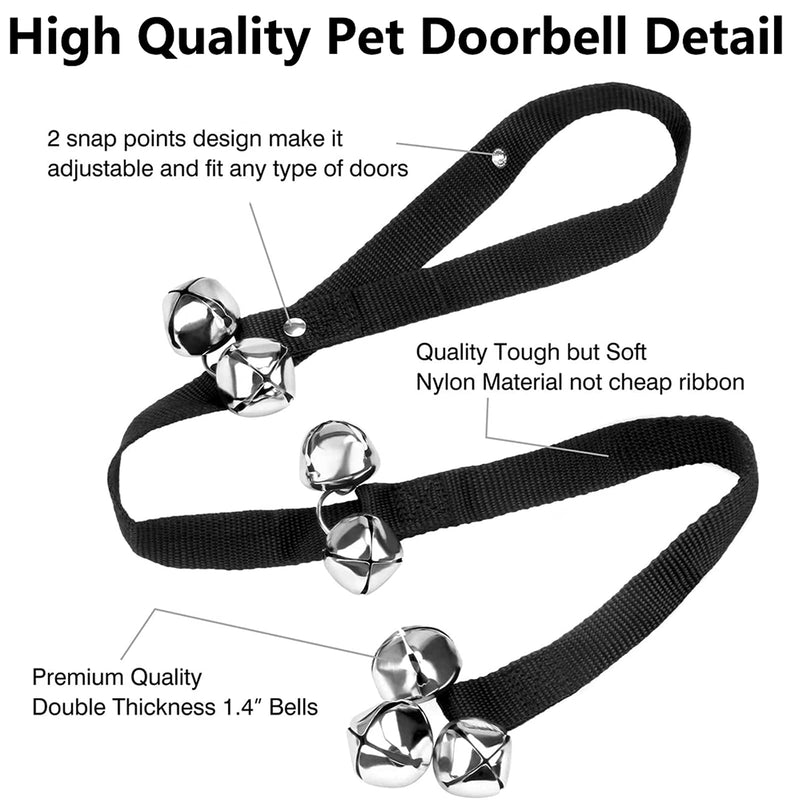 XIRGS Dog Bell, Training Potty Pet Doorbell Adjustable Door Press Bell for Toilet Training Hunting 7 Large Dog Training Bells Clear Ring Pet Tool Communication Device with Whistle (Black) Black - PawsPlanet Australia