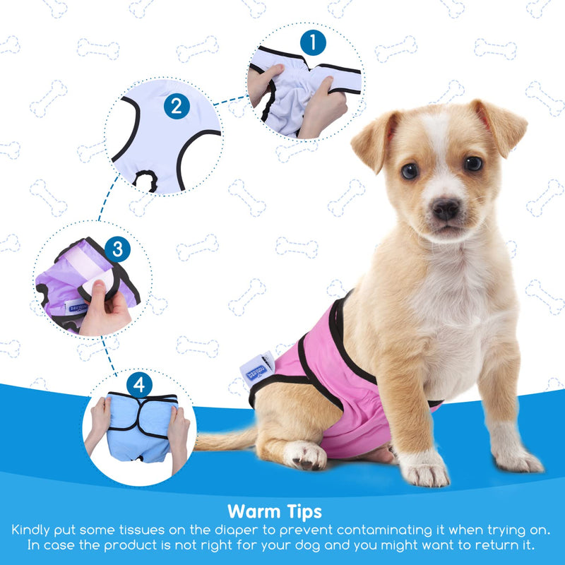 Nobleza 3x washable dog diapers for female dogs, reusable hygienic dog diapers, highly absorbent dog pants heat (S waist 27-32.5cm, pack of 3, blue, pink and purple) S - PawsPlanet Australia