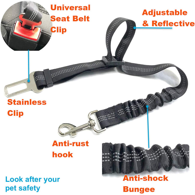 GoBuyer Anti-shock Dog Seat Belt for Car with Bungee Buffer Safety Harness (Black) Black - PawsPlanet Australia