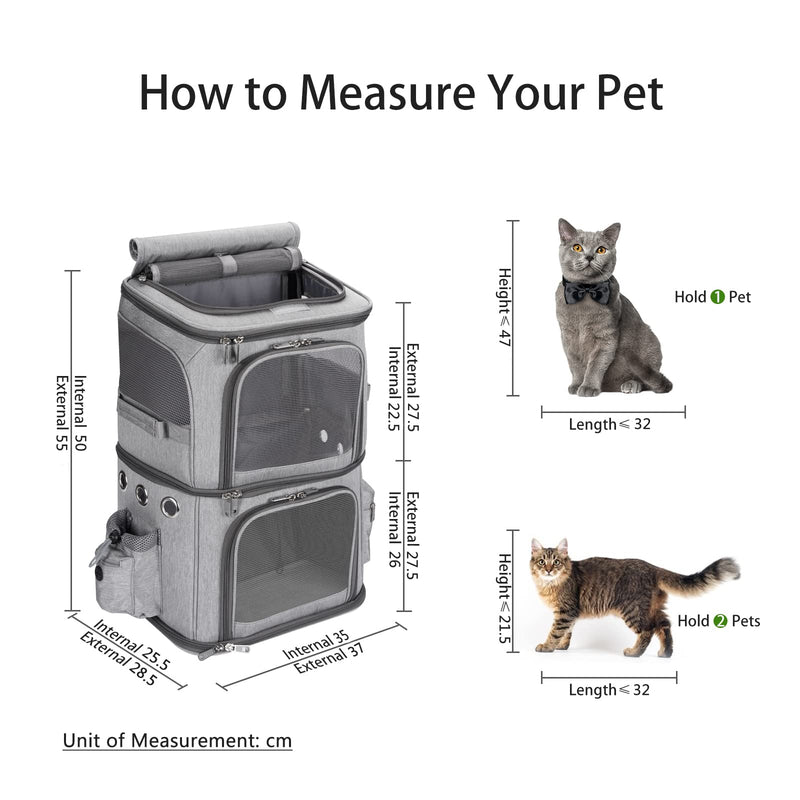 FASNATI Double-Compartment Pet Carrier Backpack, Cat Carrier Backpack for 2 Small Cats, Dogs and Rabbits, Perfect for Traveling / Hiking / Camping, Grey - PawsPlanet Australia