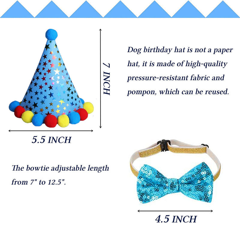 STMK Dog Birthday Party Supplies, Dog Birthday Bandana Boy Girl and Dog Birthday Party Hat with Dog Bow Tie Collar for Medium Large Dogs (Blue, Large) Blue L - PawsPlanet Australia