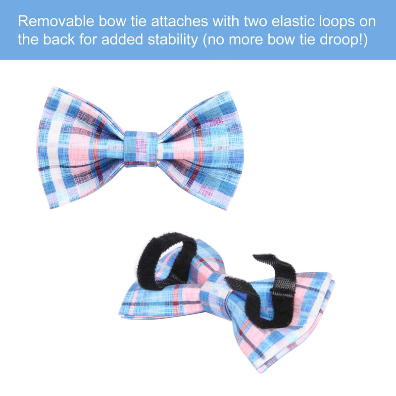 JCONEIL Bowtie Dog Collar and Cat Collar, Durable Adjustable and Comfortable Cotton Collar for Small Medium Large Dogs and Cats Blue Grid - PawsPlanet Australia
