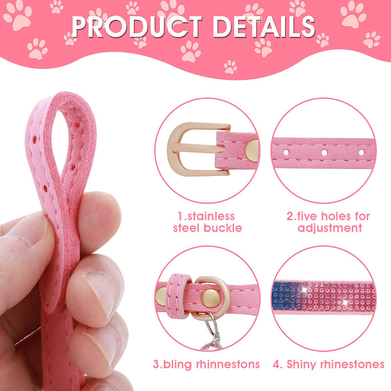 TIESOME Rhinestone Cat Collar with Bell, Cute Soft Adjustable Small Pet Puppy Collar Sparkly Flashing Pink Cat Collar for Small Dogs Cats (Small Size) - PawsPlanet Australia