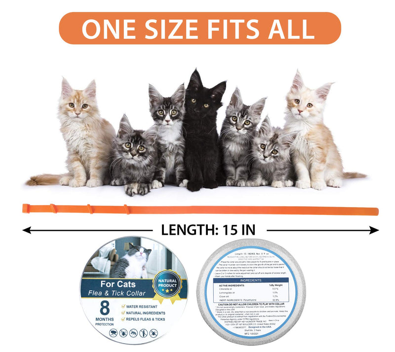 Dwcom Cat Flea Collars with 8 Months, Waterproof Protection & Adjustable Flea Collar for Cats, Cat Flea and Tick Collars One Size Fits All orange - PawsPlanet Australia