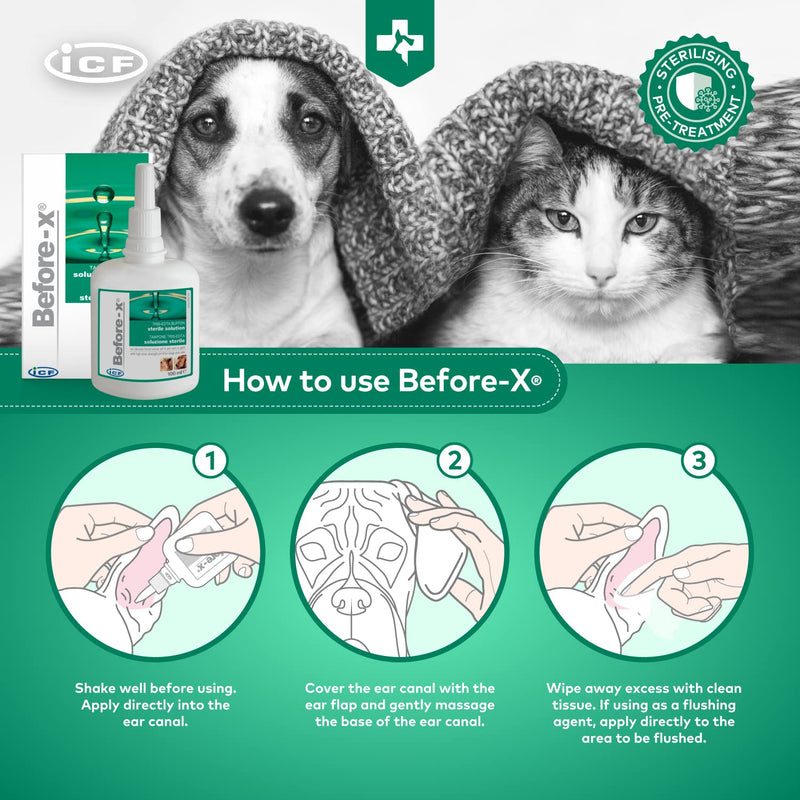 Before X Ear Solution - Antibacterial & Anti-fungal Sterile Ear & Skin Flush for Dogs & Cats - Also a Topical for Cleaning Minor Wounds - 100 ml - PawsPlanet Australia