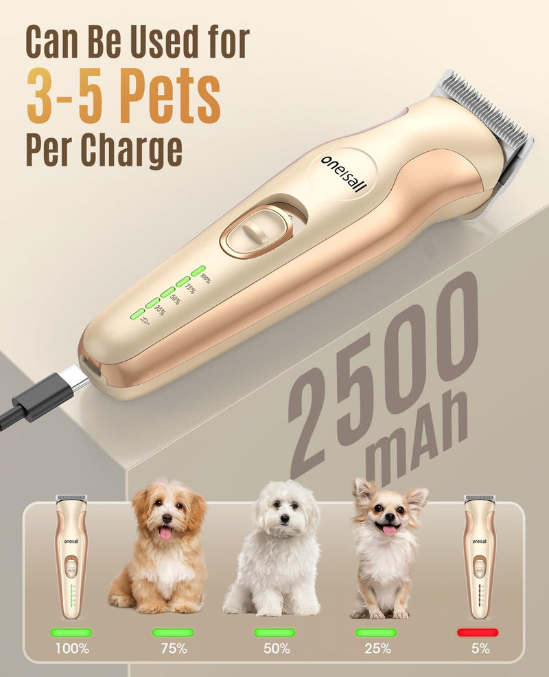 oneisall Quiet 2-in-1 Dog Clipper & Paw Trimmer Set, Professional Cordless Dog Clipper with 2 Blades, Dog Hair Trimmer for Dogs, Cats, Body, Paws, Eyes, Ears, Face Gold - PawsPlanet Australia