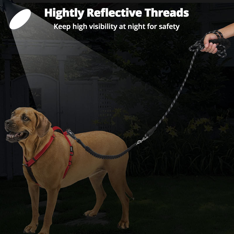 Heavy Duty Dog Leash - 16FT Long Rope Leash for Dog Training with Swivel Lockable Hook and Bungee Dog Leash,Reflective Threads Dog Lead for Walking,Hunting,Camping for Medium and Large Dog Black 15ft*1/3'' - PawsPlanet Australia