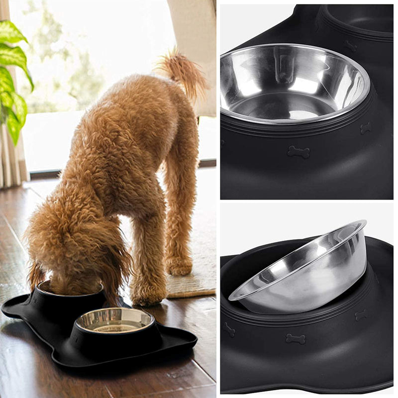 Ousuga Dog Bowls,Stainless Steel Water and Food Bowl Pet Puppy Cat Feeder Bowl with Non-Spill Skid Resistant Silicon Mats and 2 Pcs Pet Food Scoop for Feeding Small Medium Large Dogs Cats L-850ml - PawsPlanet Australia