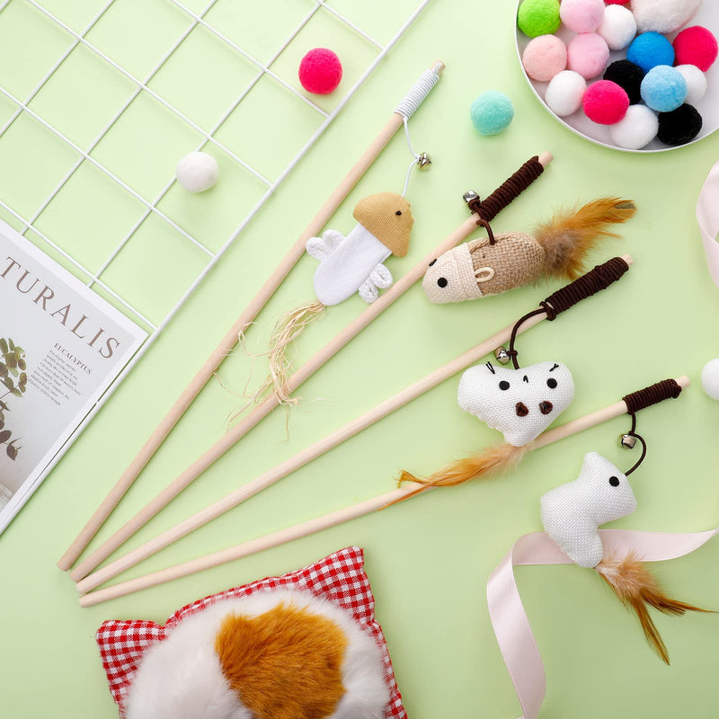 Fanshiontide 4 pieces cat toy feather, interactive cat fishing rod cat toy cat toy stick with mouse fish bird plush toy for cat activity - PawsPlanet Australia