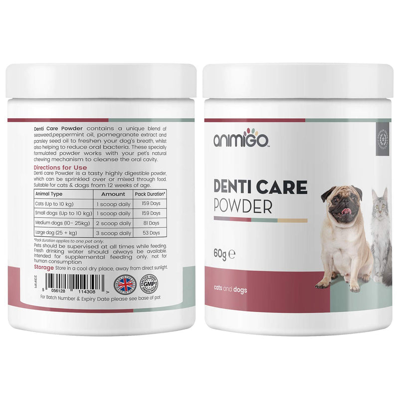 Animigo Plaque Off Powder For Dogs & Cats - Fights Gum Disease & Freshens Bad Breath - Plaque & Tartar Remover - Dental Care Teeth Cleaner Powder For Pets - Suitable For All Breeds & Ages - 60g - PawsPlanet Australia