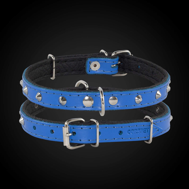 Corspet Top Genuine Leather Dog Collar - Studded Leather Collar W/Silver Nickel Plated Hardware | Soft Padded Double Sided | Handcrafted in The EU | for Puppy Small Medium X Large Dogs - Blue - PawsPlanet Australia