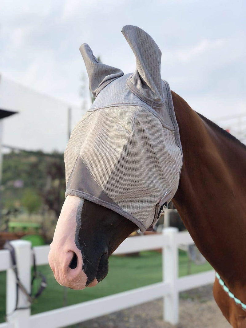 TGW RIDING Horse Standard Fly Mask with Ears, Comfort Fit Fly Mask L Grey - PawsPlanet Australia