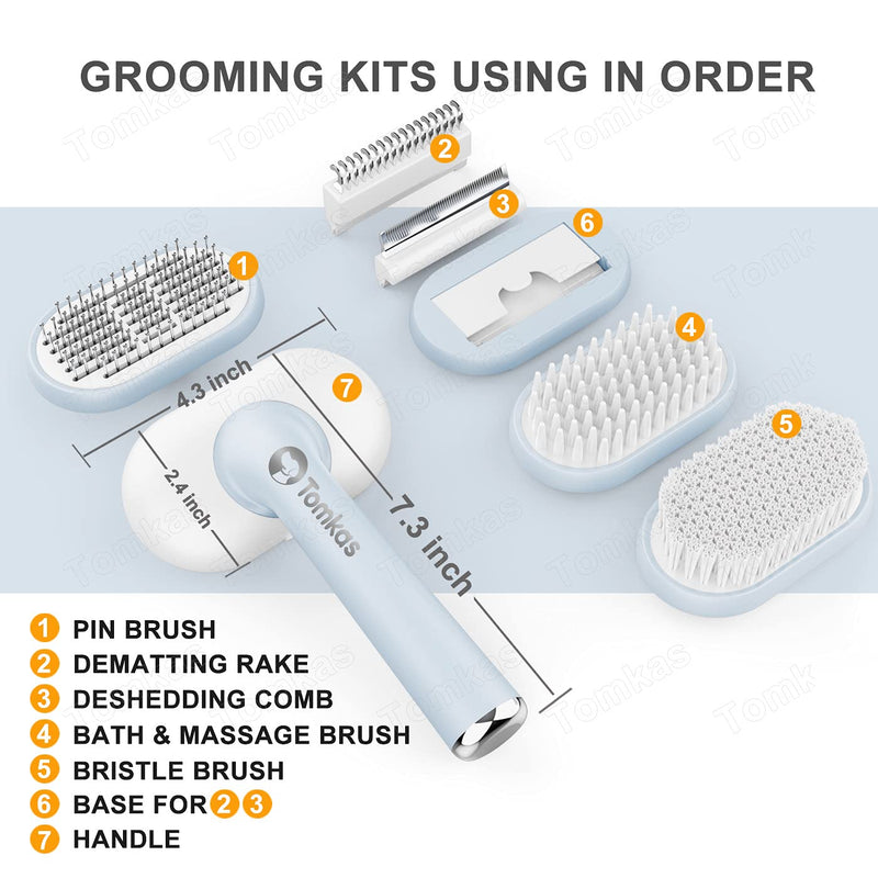 TOMKAS 5 In 1 Pet Grooming kit Pin Brush for Dog & Cat Dematting Comb Deshedding Comb Bath Massage Brush Bristle Brush Small Animal Brushes - PawsPlanet Australia