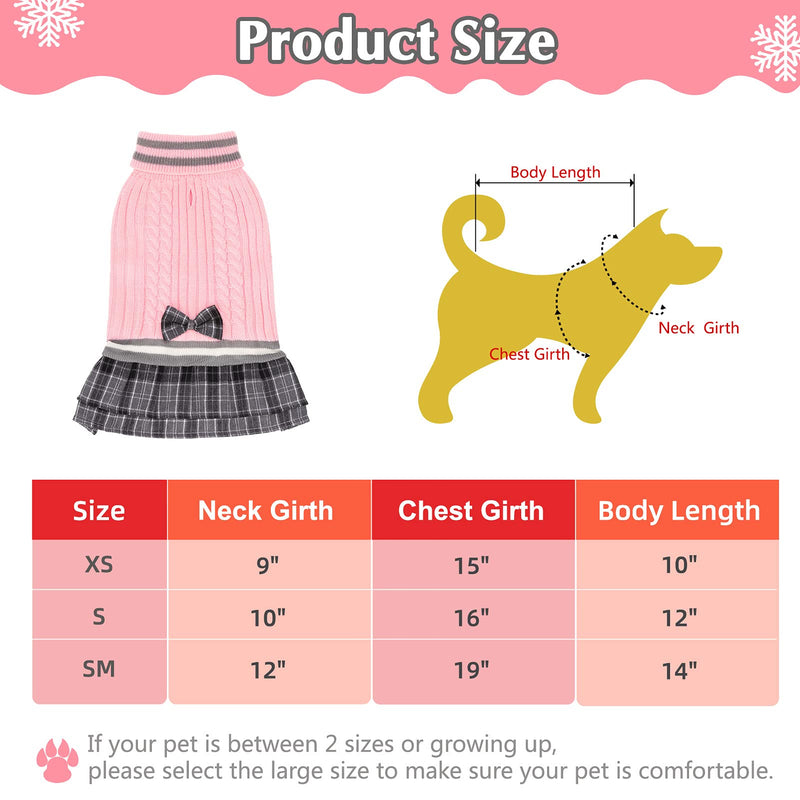 Dog Sweater Dress Plaid Dress with Bowtie - Dog Turtleneck Pullover Knitwear Cold Weather Sweater with Leash Hole, Suitable for Small Medium Dogs Puppies X-Small pink - PawsPlanet Australia