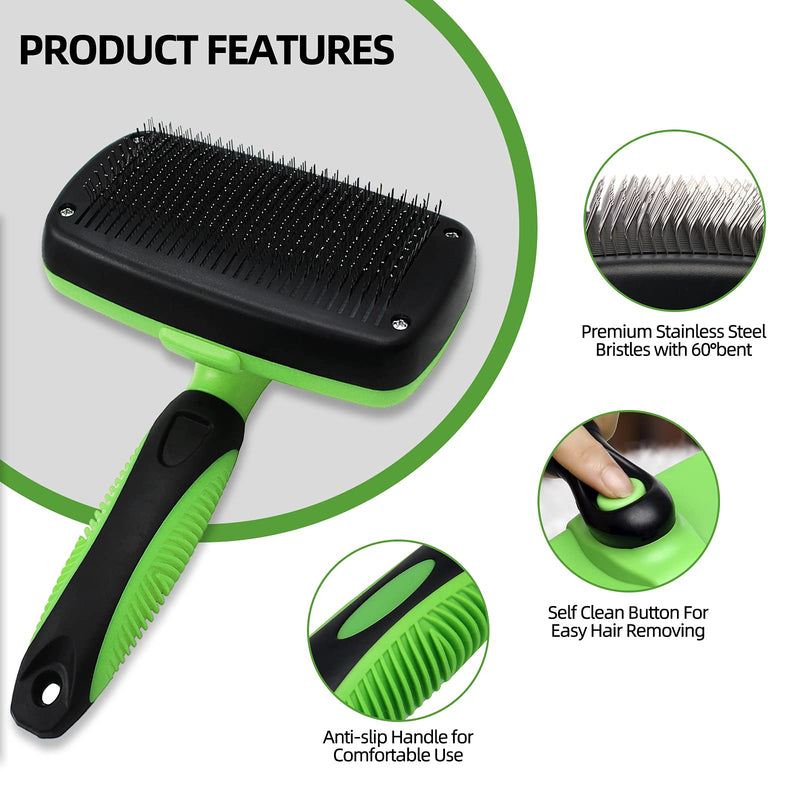 Self Cleaning Dog Brush, Slicker Brush Pet Grooming Brush for Dog & Cat with Short to Long Hair, Premium Deshedding Tool, Effectively Reduces Shedding by up to 98% Green - PawsPlanet Australia