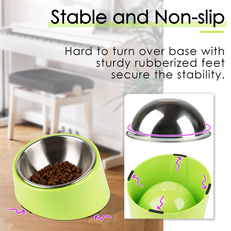 SUPERDESIGN Mess Free 15° Slanted Bowl for Dogs and Cats, Tilted Angle Bulldog Bowl Pet Feeder, Non-Skid & Non-Spill, Easier to Reach Food L/600ml Green L/3 Cup - PawsPlanet Australia