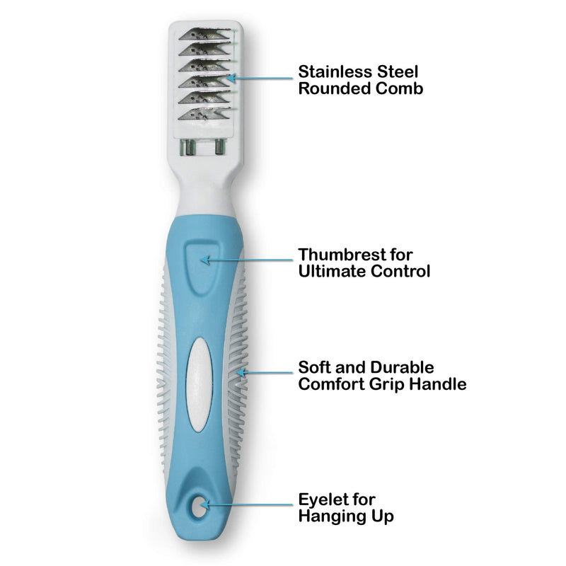 Pets First Professional Pet Mat Remover - Dematting Tool for Cat and Dog Grooming - Removes Matted Fur, Tangles, Knots, Gentle Teeth, Soft Comfort Grip - PawsPlanet Australia