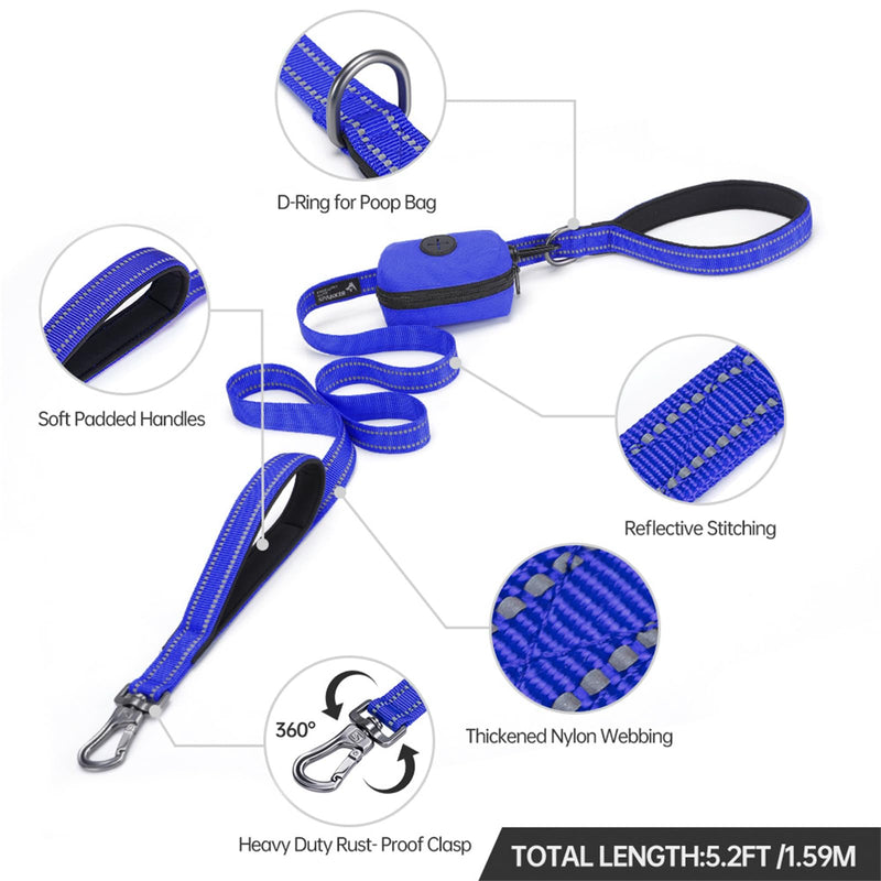 EXCELLENT ELITE SPANKER Reflective Nylon Dog Training Leash Strong Durable Dog Leash 5 Feet Long 1" Wide with Poop Bag Holder for Small and Medium Dogs（Blue）Blue 5.2FT*1'' - PawsPlanet Australia