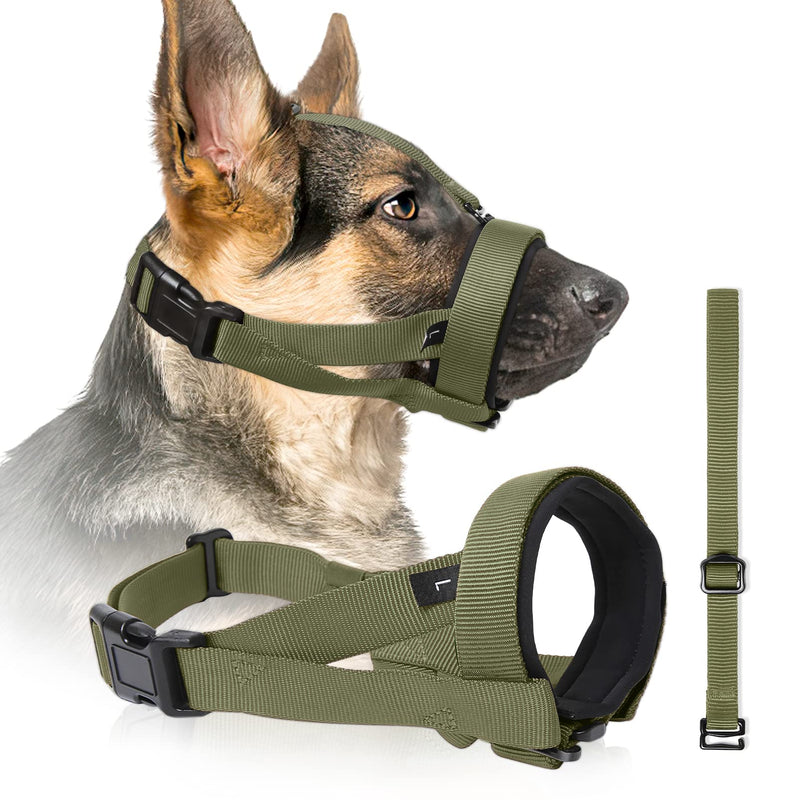 HEELE Muzzle for Dogs with Head Strap Dog Muzzle Soft Padded No More Rubbing Dog Muzzle Adjustable Loop Dog Muzzle Anti Chewing Muzzle for Large Medium Dogs, Green, MM (Pack of 1) Plain Green - PawsPlanet Australia