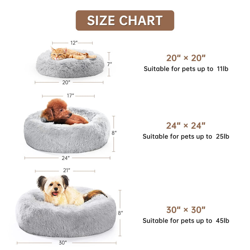 OYANTEN Cat Beds for Indoor Cats - Small Dog Bed for Small Dogs Washable, Round Calming Donut Pet Beds for Puppy and Kitten, Soft Fluffy Warm and Cozy to Improved Sleep（20in/24in/30in） 20*20 Inch (Pack of 1) Misty Gray - PawsPlanet Australia