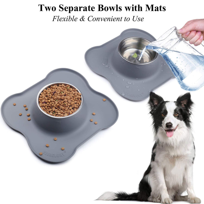 VIVAGLORY Medium Dog Bowls Set, 2 Pack Puppy Bowls with Non Spill Silicone Mat and Food Grade Stainless Steel Water and Food Feeding Bowl for Kitty Puppy Cat Dog, Grey 850ml each - PawsPlanet Australia