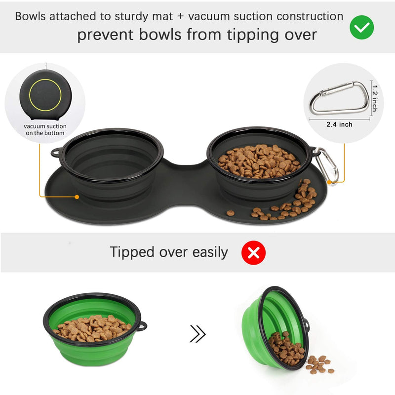 WINSEE Collapsible Dog Bowls Water, Portable Travel Pet Food Feeding Cat Bowl, Foldable Expandable Cup Dish with No Spill Non-Skid Silicone Mat, Free Frisbee& Carabiner for Traveling, Hiking, Camping Small Black - PawsPlanet Australia