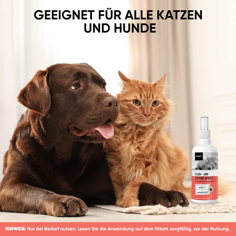Flea spray for dogs and cats - 500 ml flea and tick protection with peppermint and castor oil - flea treatment for dogs and cats - without insecticide - insect protection against lice, mites - for puppies and kittens - Animigo flea and tick spray - PawsPlanet Australia