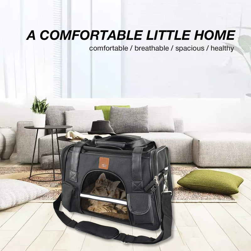 Premium Pet Carrier Airline Approved Soft Sided for Cats and Dogs Portable Cozy Travel Pet Bag, Car Seat Safe Carrier Medium Black - PawsPlanet Australia