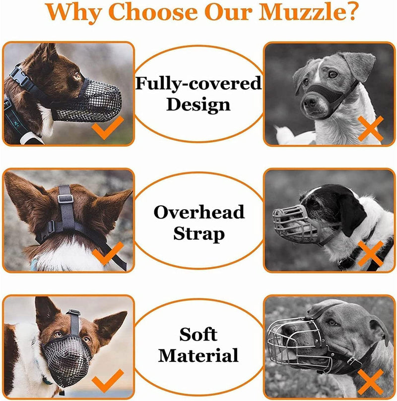 Mesh dog muzzle, muzzle for dogs, breathable muzzle for dogs, muzzle for dogs with rounded mesh, adjustable breathable mesh muzzle (black) Black XS - PawsPlanet Australia
