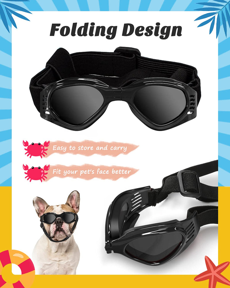 Lewondr Small Dog Sunglasses UV Protection Goggles Eye Wear Protection with Adjustable Strap Foldable Pet Sunglasses for Dogs Waterproof Pet Sun Glasses Dog Windproof Anti-Fog Glasses Black - PawsPlanet Australia