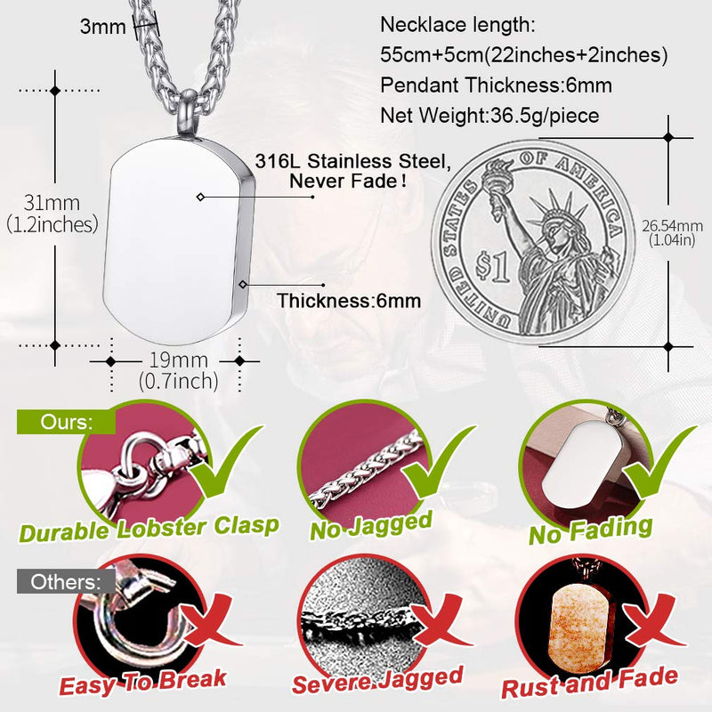 FaithHeart Hourglass Urn Pendant for Ashes Angel Wing Cremation Necklace Memorial Jewellery for Grandma Dog Tag-Silver - PawsPlanet Australia