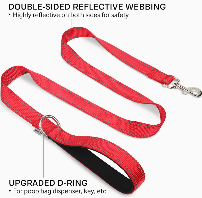 Joytale Dog Lead, 1.8/1.5/1.2m Reflective Nylon Lead with Padded Handle for Large Medium Dogs, 1.2m × 2.0cm, Red 120x2.0 cm (Pack of 1) - PawsPlanet Australia
