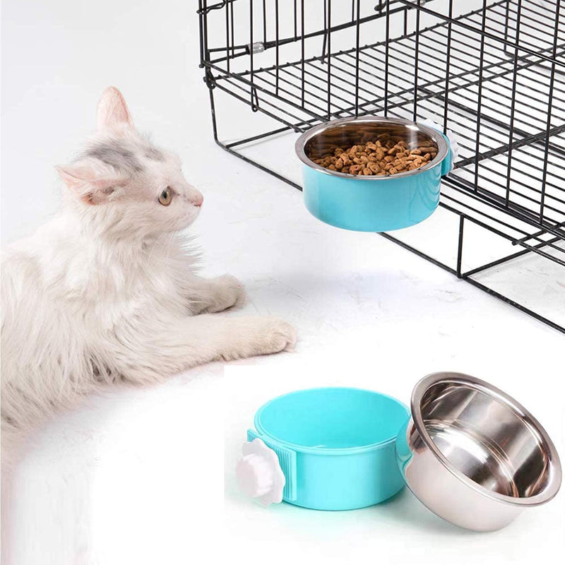 HERCOCCI 2 Pack Crate Dog Bowl, Removable Stainless Steel Pet Cage Hanging Food Bowls and Water Feeder Coop Cup with Cleaning Set (Broom and Dustpan) for Puppy, Medium Dog, Cat, Rabbit, Ferret - PawsPlanet Australia