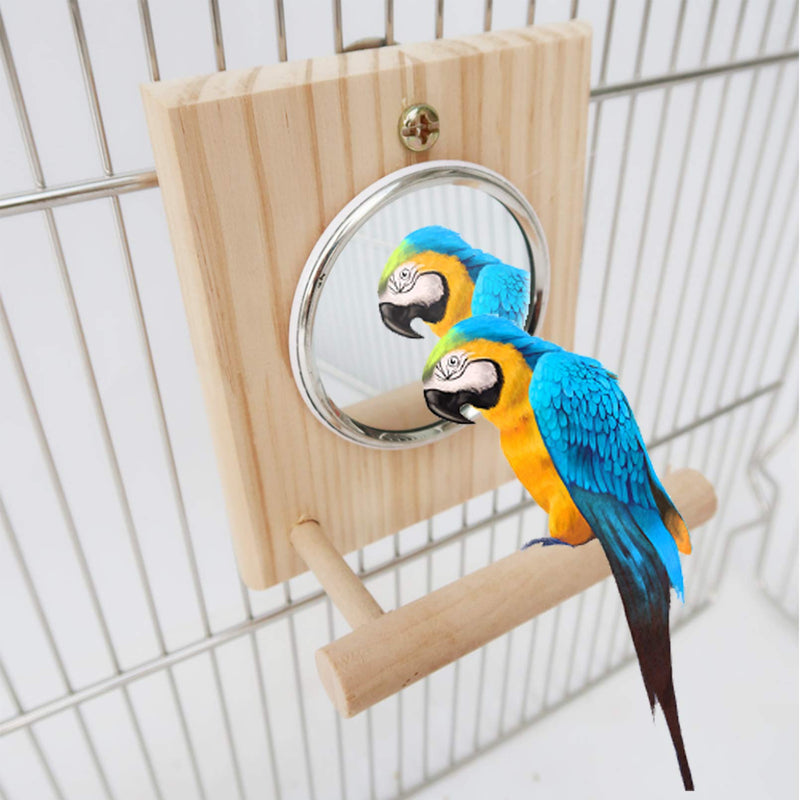 Hamiledyi Bird Mirror with Wooden Perch,Birdcage Fun Platform Stand Toys - PawsPlanet Australia