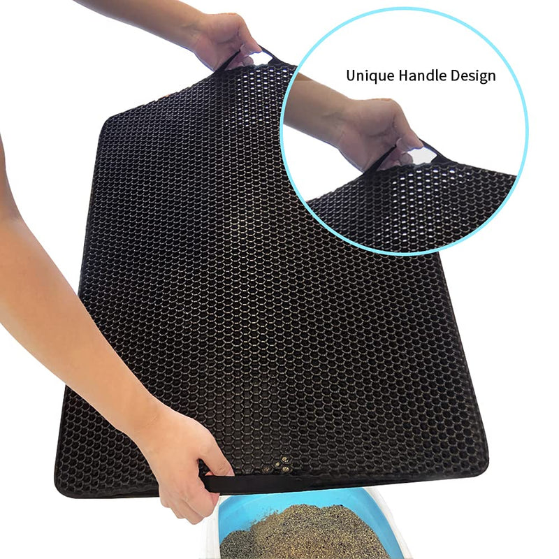meedy Cat Litter Mat - Litter Box mat for Kitty,Large Size 29" X 24", Double-Layer Cellular Design, and Special Side Handle Design That is Easier to use black - PawsPlanet Australia