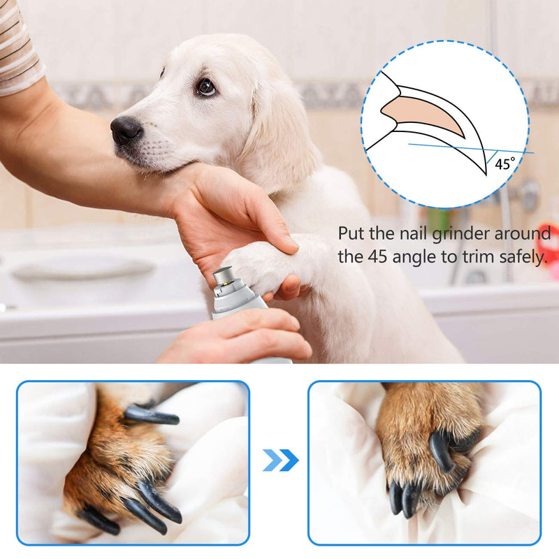 [Australia] - RUCACIO Dog Nail Grinder for Small Medium Large Dogs & Cats, Professional 3-Speed Electric Pet Nail Trimmer Clipper for Paws Grooming & Smoothing, Upgraded Rechargeable Painless Pet Nail Grinder White&Green 