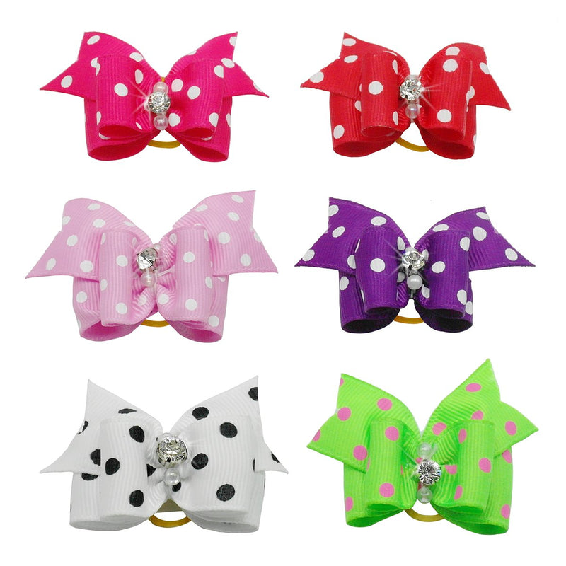 UEETEK 20pcs Lovely Pet Dog Hair Bows Accessories Cat Puppy Hair Clips with Rubber Bands PolkaDot - PawsPlanet Australia