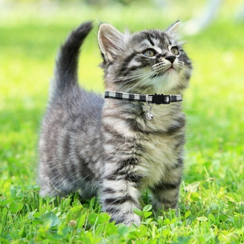 MJIYA Pet Dog and Cat Collar with Bell Grid Collar Plastic Buckle Light Adjustable Collars Black Medium - PawsPlanet Australia