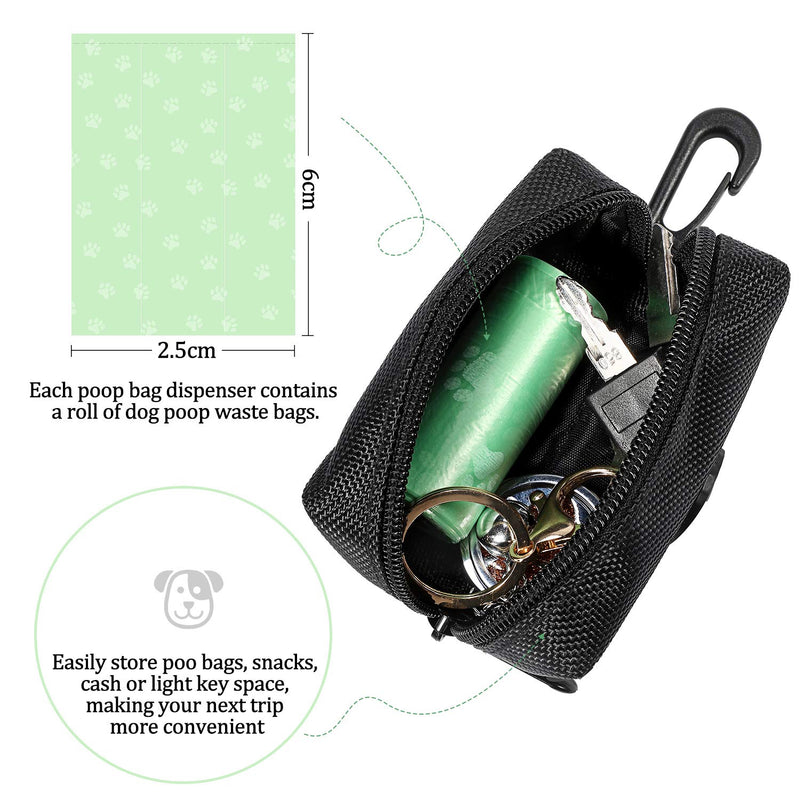 [Australia] - Outus 4 Dog Poop/Waste Bag Holder Leash Attachment,Dog Poop Bag Dispenser Zipper Pouch with Aluminum Key Carabiner Clip Includes 4 Roll of Pick-up Bags, Fits for Any Dogs Leash Black 