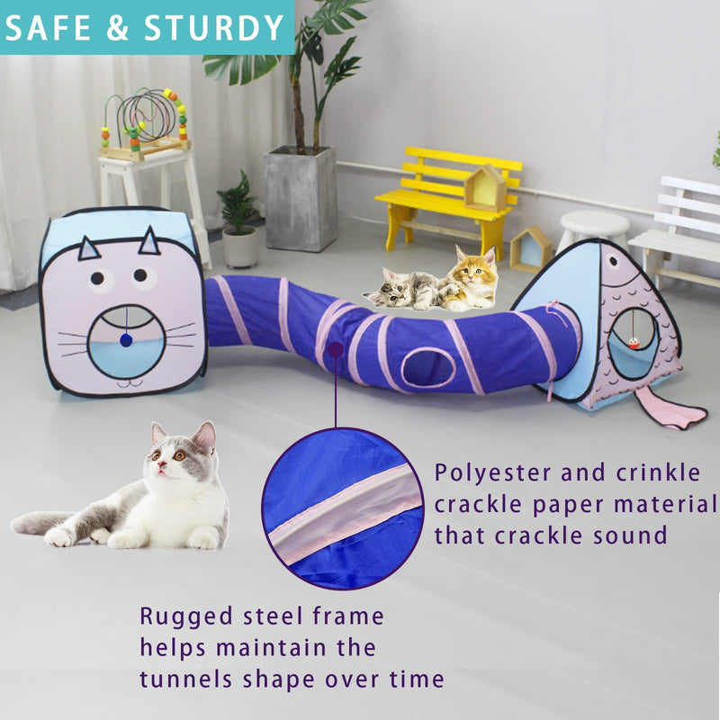 Cat Tunnel for Indoor Cats with Cube Tent Toys Combo, Crinkle Paper Collapsible Interactive Pet Cat Tubes with Play Ball and Bell for Puppy, Kitty, Kitten, Rabbit Valentine's Day (3 in 1 Set) - PawsPlanet Australia