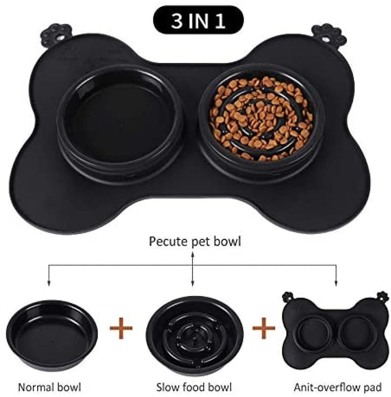 Slow Feeder Dog Bowls, 3 in 1 Food Slow Maze Dog Bowl and Silicone Mat Water Bowl, Double Cat Dog Food Bowl Fun Feeder Non-Toxic No Choking Healthy Design Bowl for Small Dogs Cats and Pets - PawsPlanet Australia