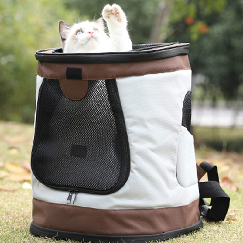 Kaka mall Waterproof Padded Fabric Pet Dog Puppy Cat Backpack Rucksack Carrier Bag Top Open Soft Side Breathable Mesh For Travel Camping Outdoor (Brown and White) Brown - PawsPlanet Australia