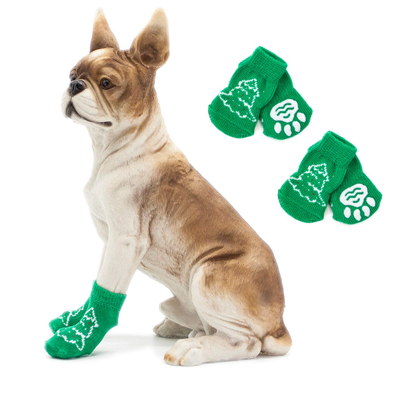 [Australia] - lanboer Christmas Knit Dog Socks Anti-Slip Pet Socks for Indoor Wear, 4 Pieces Traction Control Pet Paw Protectors with Grips and Rubber Reinforcement Small green 