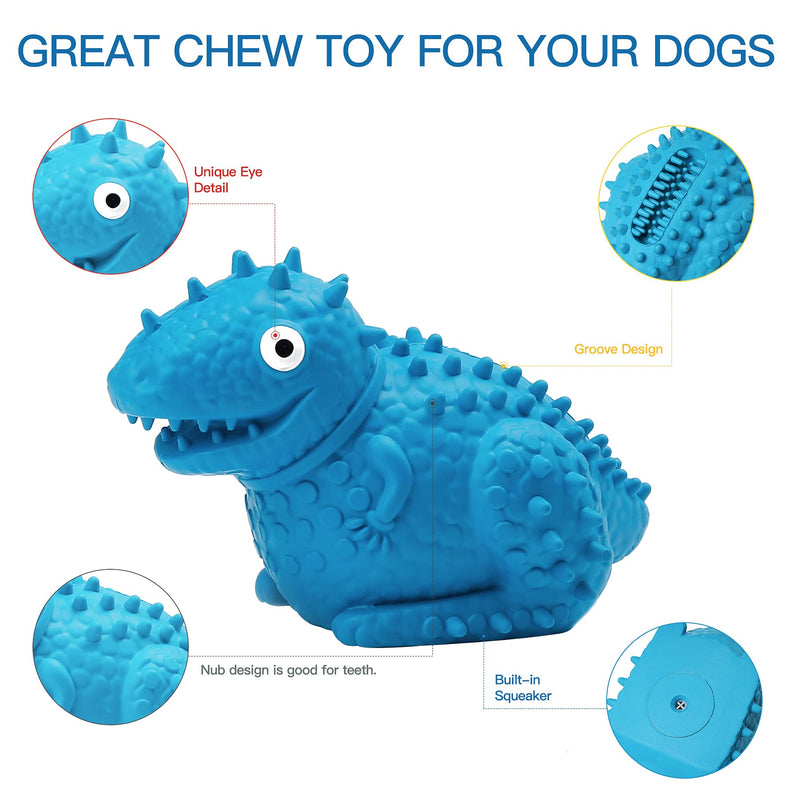 Toozey Dog Toys for Aggressive Chewers Large Breed, Cute Dinosaur Dog Chew Toys for Medium Large Dogs, Tough Non-Toxic Natural Rubber Squeaky Dog Toys Blue - PawsPlanet Australia