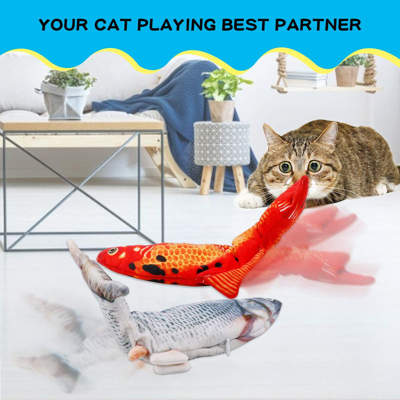 FancyWhoop 2 Pack Electric Fish Cat Toy Realistic Plush Moving Wagging Fish Cat Toys Simulation Interactive Cat Kitten Toys Perfect cat Kitty Kitten Gift for Grabbing, Biting, Chewing and Kicking - PawsPlanet Australia