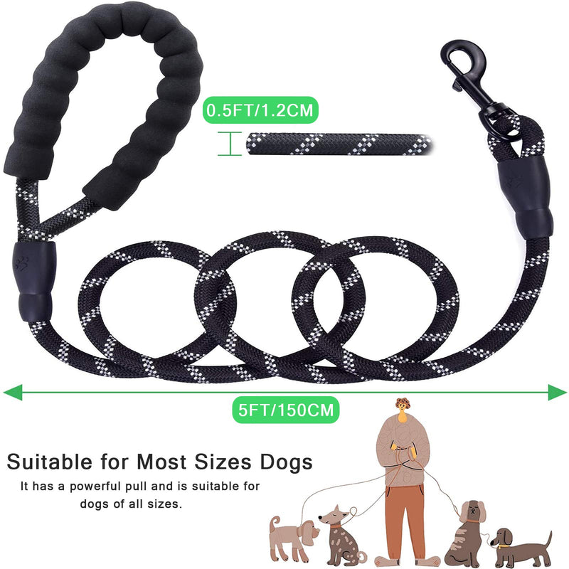 Kelivi Rope Dog Lead, 5 FT Dog Leads Strong, Comfortable Foam Padded Handle Rope Twist Lead Leash with Highly Reflective Threads with Bonus Dog Waste Bag Dispenser Suitable for Training Walking Dogs - PawsPlanet Australia